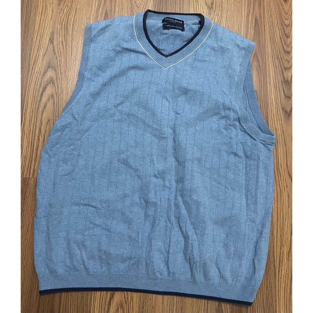 Austin Reed Sweater Vest Mens Large V Neck Knit Blue